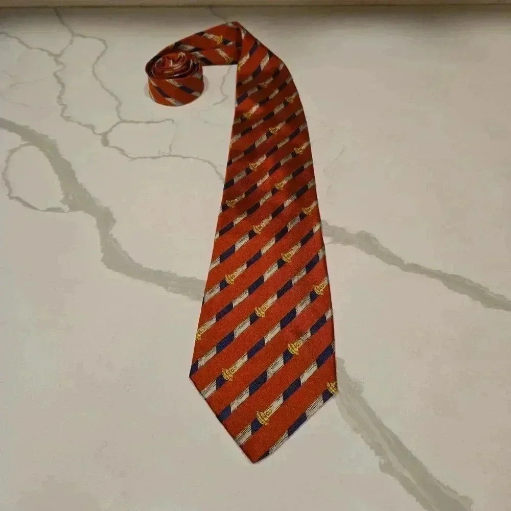Moschino Mens 100% Silk Made In Italy Tie Burnt Orange Blue